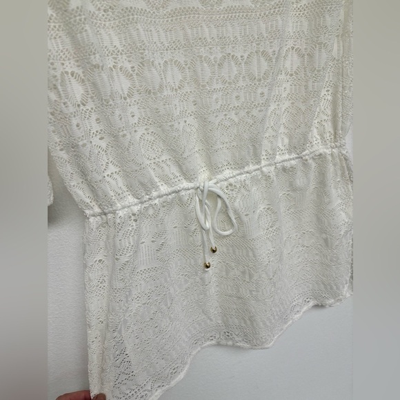 Ralph Lauren Crochet Drawstring Swim Bathing Suit Cover Up Medium White NEW - Picture 5 of 7